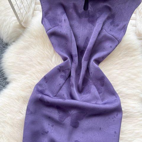 Hollowed Jacquard Satin Cheongsam Dress