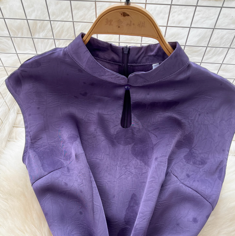 Hollowed Jacquard Satin Cheongsam Dress