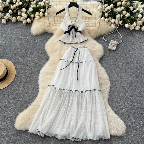 Halter Top & Ruffled Skirt Chiffon 2Pcs