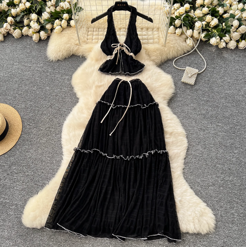 Halter Top & Ruffled Skirt Chiffon 2Pcs