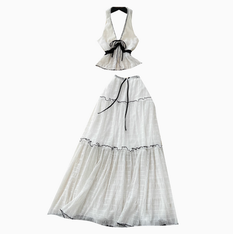 Halter Top & Ruffled Skirt Chiffon 2Pcs