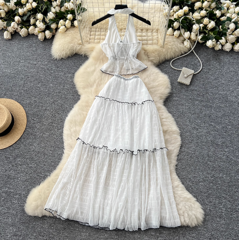 Halter Top & Ruffled Skirt Chiffon 2Pcs