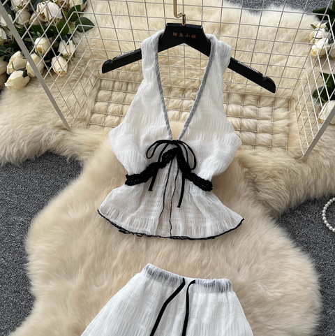 Halter Top & Ruffled Skirt Chiffon 2Pcs