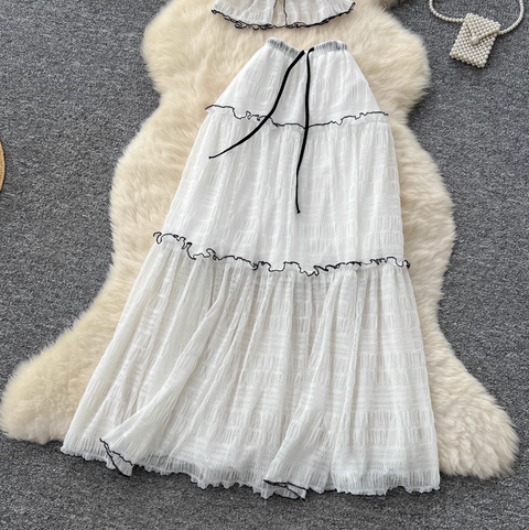 Halter Top & Ruffled Skirt Chiffon 2Pcs