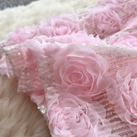 Sequined 3d Floral Slip Dress