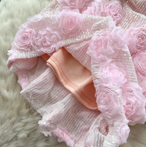 Sequined 3d Floral Slip Dress