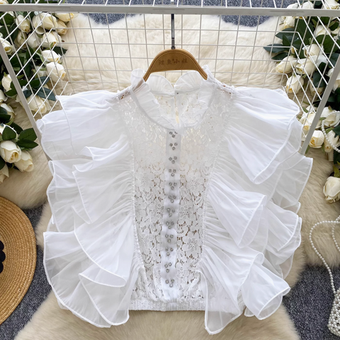 Niche Ruffled Crochet Sleeveless Shirt