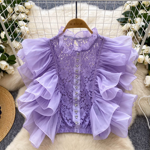 Niche Ruffled Crochet Sleeveless Shirt