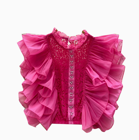 Niche Ruffled Crochet Sleeveless Shirt