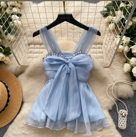 Rhinestone Studded Knotted Chiffon Vest