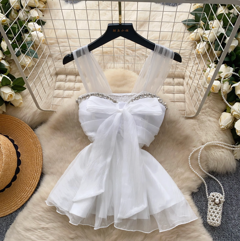 Rhinestone Studded Knotted Chiffon Vest