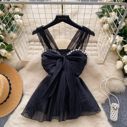 Rhinestone Studded Knotted Chiffon Vest