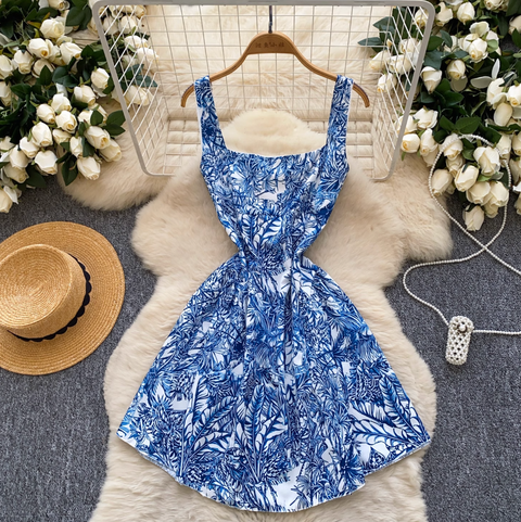 Backless Floral Printed Slip Dress