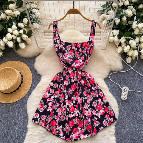 Backless Floral Printed Slip Dress