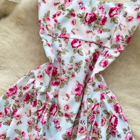 Backless Floral Printed Slip Dress