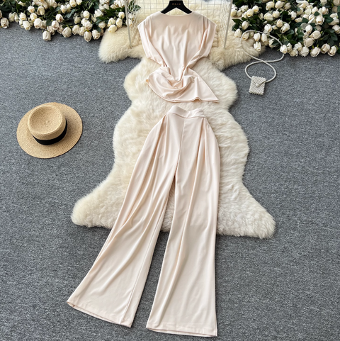 Asymmetric Top & Wide-leg Trousers 2Pcs