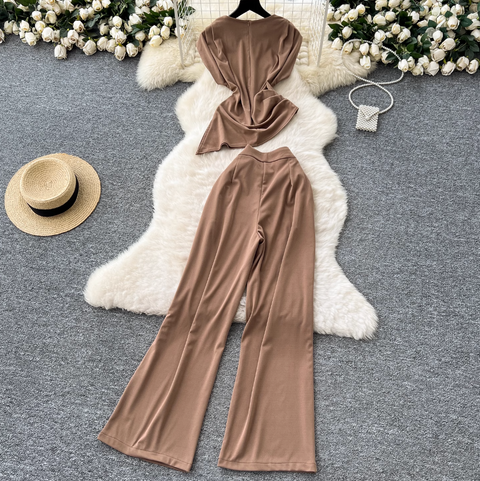 Asymmetric Top & Wide-leg Trousers 2Pcs