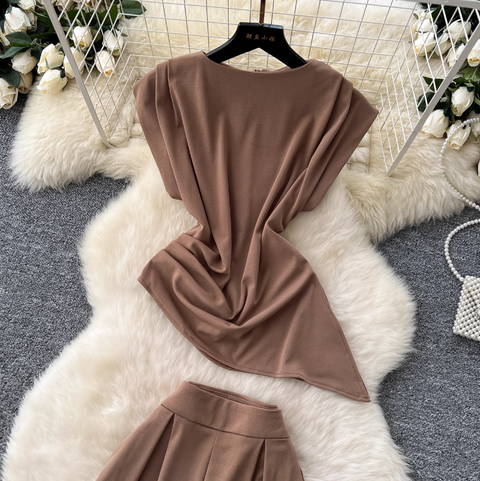 Asymmetric Top & Wide-leg Trousers 2Pcs