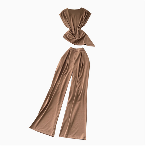 Asymmetric Top & Wide-leg Trousers 2Pcs