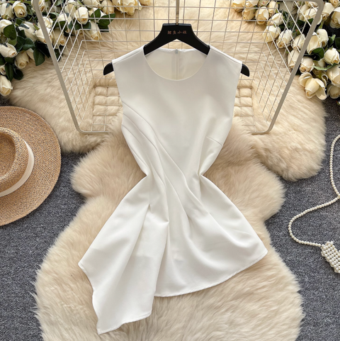 Asymmetric Round Collar Sleeveless Top