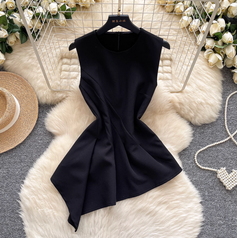 Asymmetric Round Collar Sleeveless Top