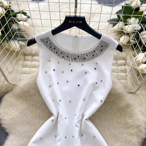 Rhinestone Beaded Sleeveless A-line Dress