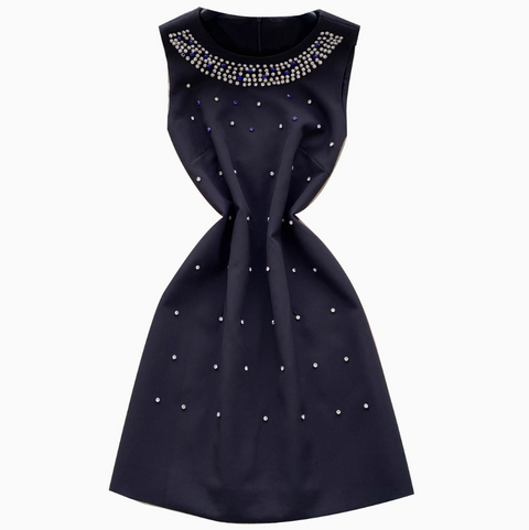 Rhinestone Beaded Sleeveless A-line Dress