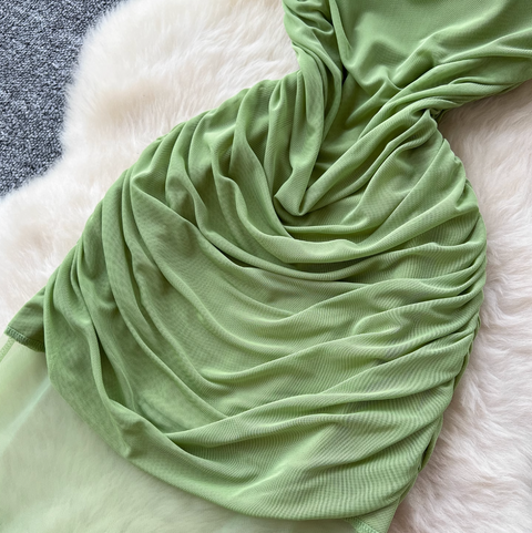 French Style Patchwork Pleated Slip Dress