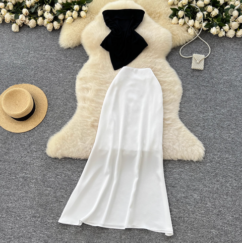 Asymmetric Top & Satin Skirt 2Pcs