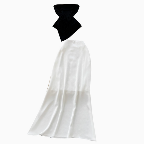 Asymmetric Top & Satin Skirt 2Pcs