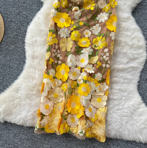 V-neck Flower Embroidered Party Dress