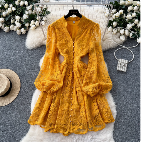 Floral Embroidery Mesh A-line Dress