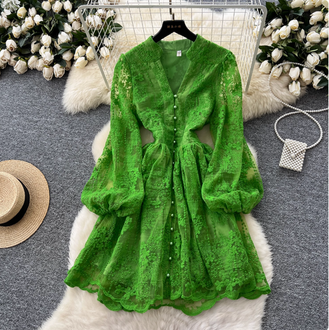 Floral Embroidery Mesh A-line Dress