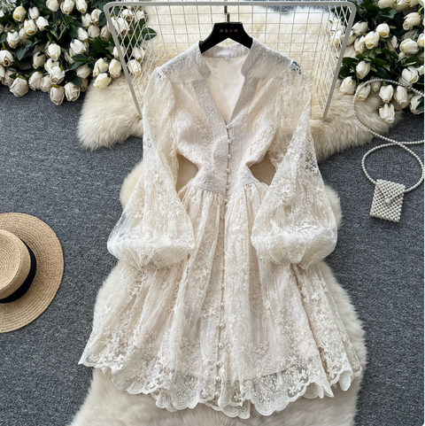 Floral Embroidery Mesh A-line Dress