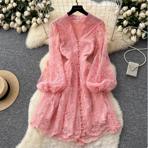 Floral Embroidery Mesh A-line Dress