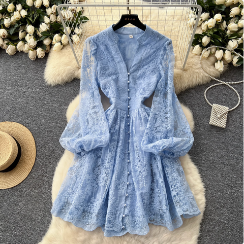 Floral Embroidery Mesh A-line Dress