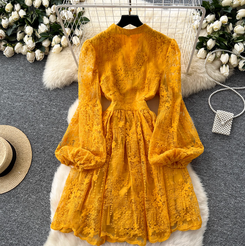 Floral Embroidery Mesh A-line Dress