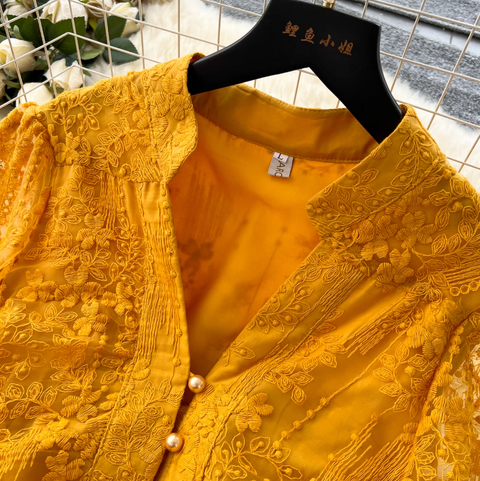 Floral Embroidery Mesh A-line Dress