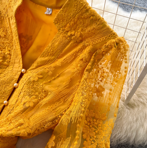 Floral Embroidery Mesh A-line Dress