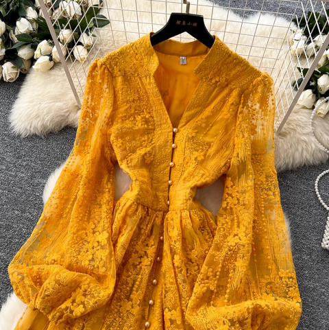 Floral Embroidery Mesh A-line Dress