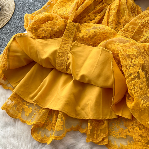 Floral Embroidery Mesh A-line Dress