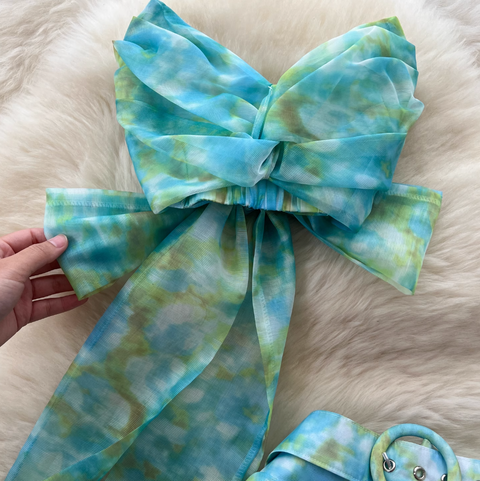Bow-tie Top & Printed Skirt 2Pcs