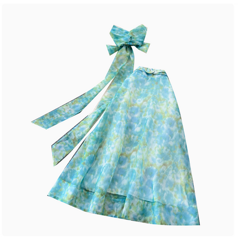 Bow-tie Top & Printed Skirt 2Pcs