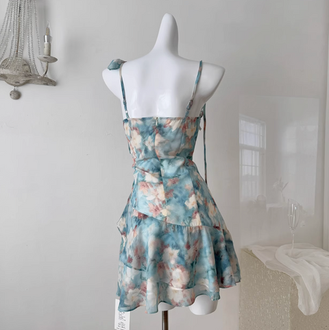 Oil Painting Floral Lace-up Dress