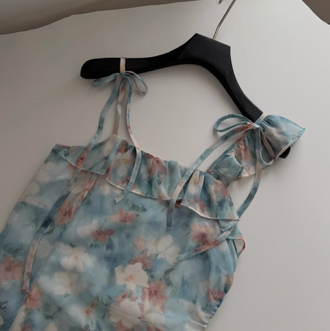 Oil Painting Floral Lace-up Dress