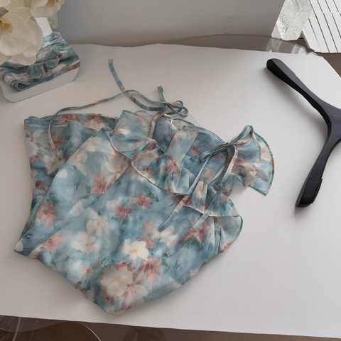 Oil Painting Floral Lace-up Dress