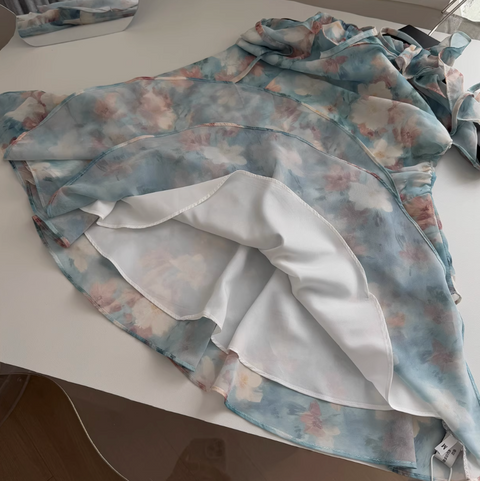 Oil Painting Floral Lace-up Dress