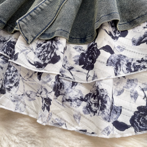 Niche Floral Patchwork Denim Slip Dress
