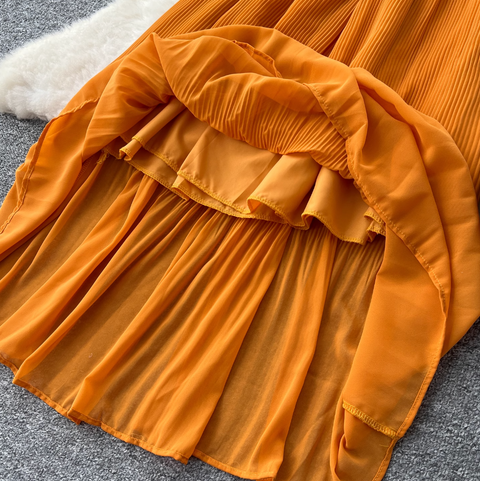 3D Flower Top & Half-body Skirt Pleated 2Pcs