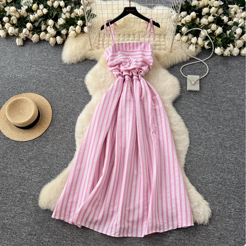 Mori Striped Printed Lace-up Dress